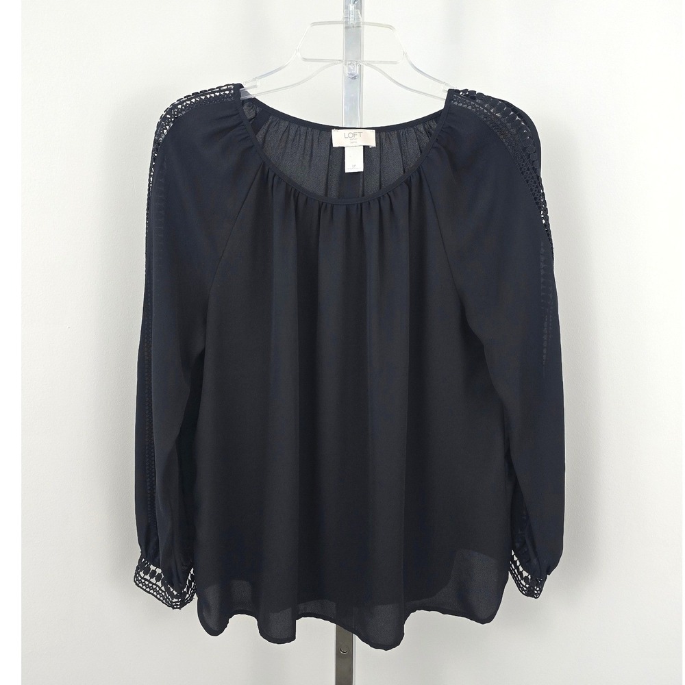 Ann Taylor LOFT Outlet  Scoop Neck Long Sleeve‎ Top Black LP
